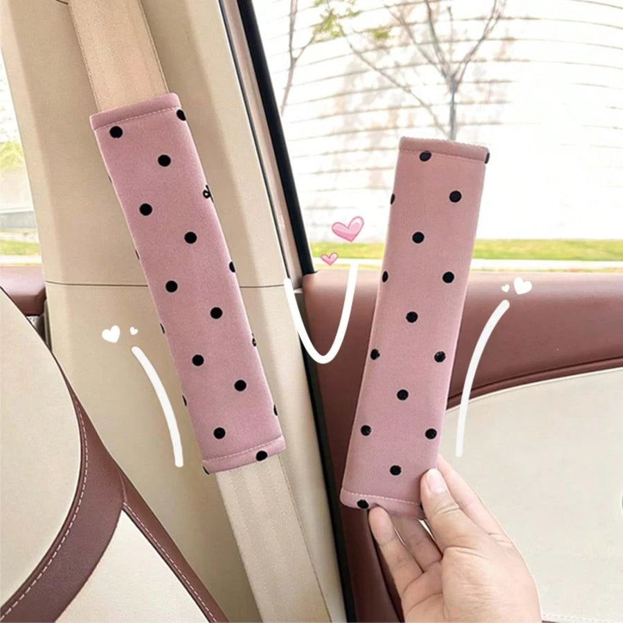 1pc/2pcs Car Shoulder Pad Cover With Polka Dot Bow, Soft Protective Sleeve For Car (The Bows On The Shoulder Pad Are Randomly Placed And The Quantity Is Not Fixed, Which Does Not Affect The Usage)