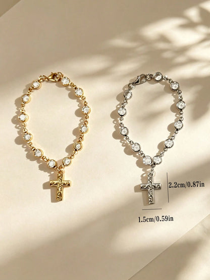 1pc/2pcs Car Steering Wheel Cross Decoration, Luxury Crystal Chain, Car Steering Wheel Decorative Pendant