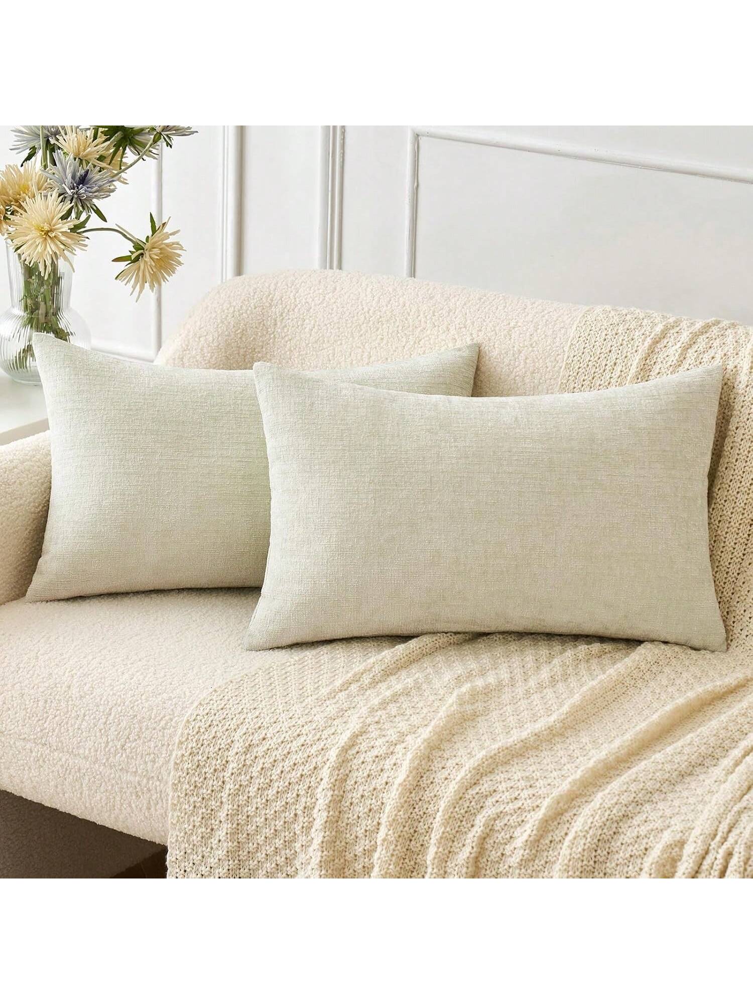 1pc/2pcs Cream White (Pillow Insert Not Included) 3D Textured Throw Pillow Cover, Modern Farmhouse Cozy Chenille Vintage Pattern Cushion Case, Suitable For Daily Bedroom, Dining Room, Bed, Sofa, Car