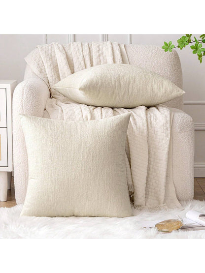 1pc/2pcs Cream White (Pillow Insert Not Included) 3D Textured Throw Pillow Cover, Modern Farmhouse Cozy Chenille Vintage Pattern Cushion Case, Suitable For Daily Bedroom, Dining Room, Bed, Sofa, Car