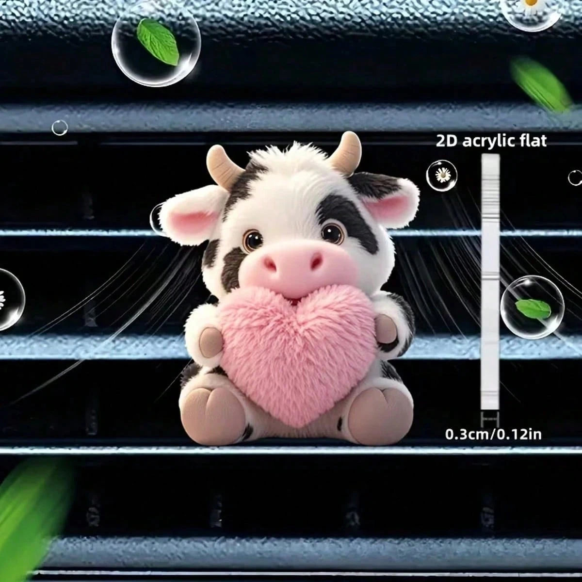 1PC/2PCS Cute Cow Pattern Heart-Shaped Car Air Vent Clip, 1 Set Includes Aromatherapy, Car Air Vent Decor Clip, Car Aromatherapy Diffuser, Aromatherapy Sponge Pad, 2D Acrylic Luxury Cartoon Decoration