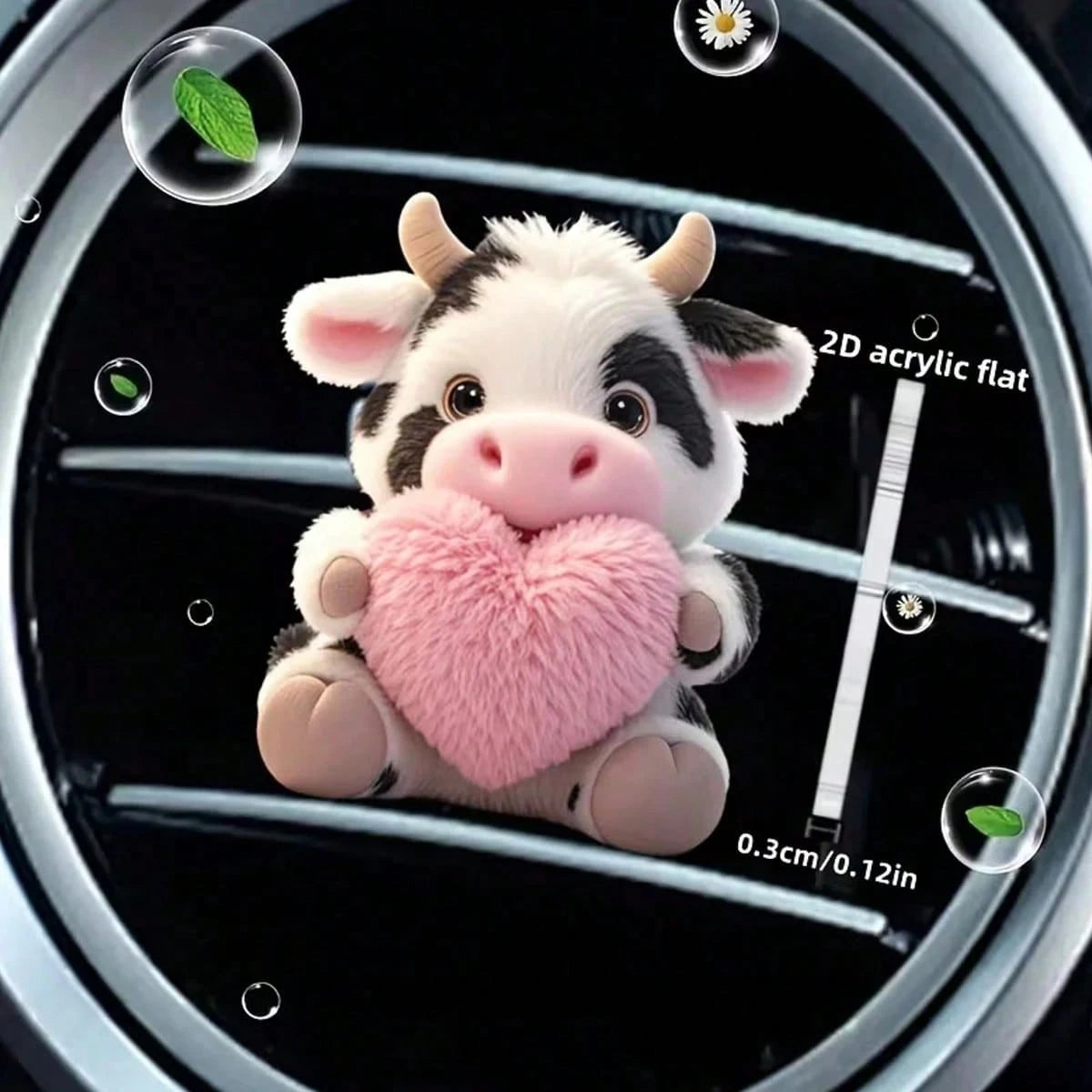 1PC/2PCS Cute Cow Pattern Heart-Shaped Car Air Vent Clip, 1 Set Includes Aromatherapy, Car Air Vent Decor Clip, Car Aromatherapy Diffuser, Aromatherapy Sponge Pad, 2D Acrylic Luxury Cartoon Decoration