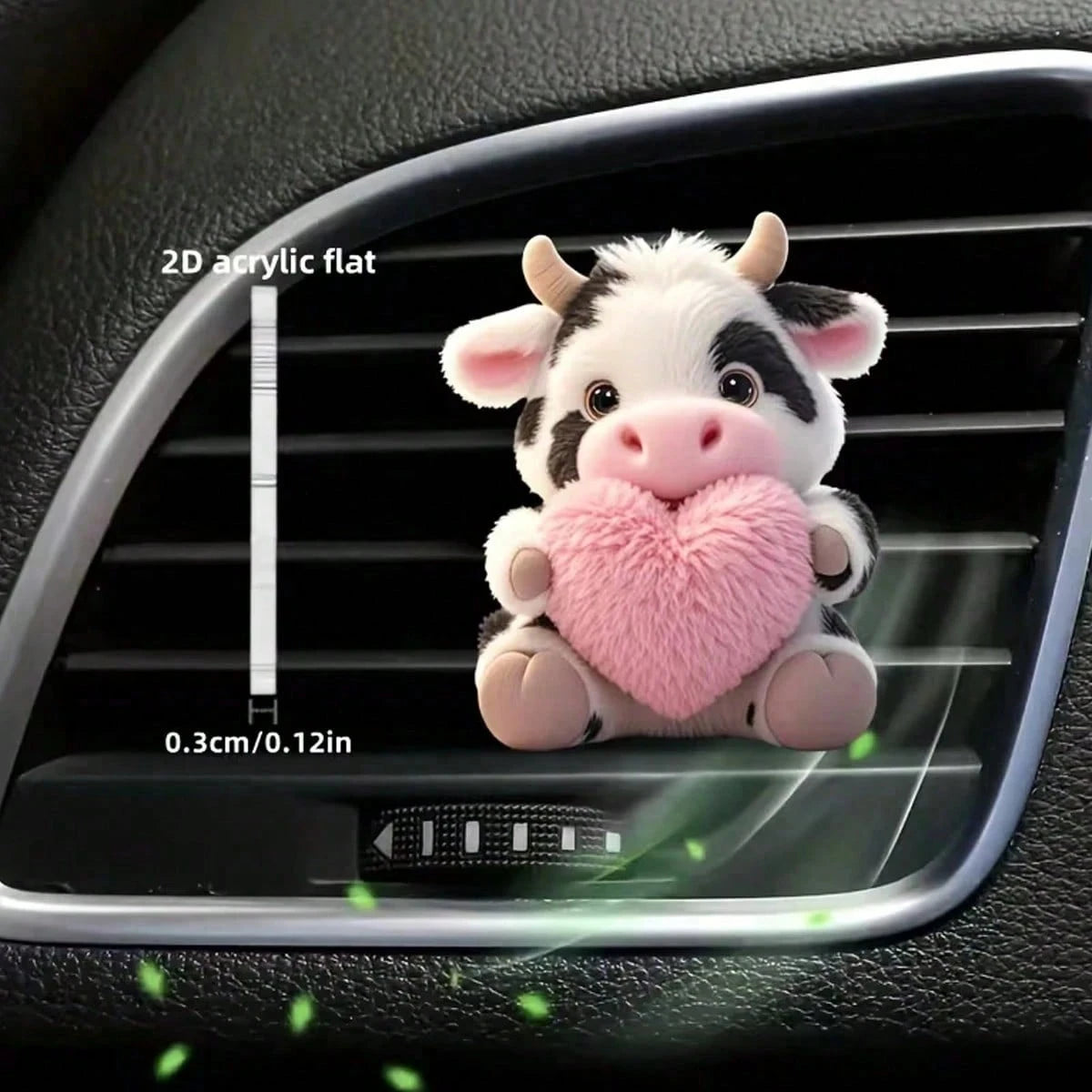 1PC/2PCS Cute Cow Pattern Heart-Shaped Car Air Vent Clip, 1 Set Includes Aromatherapy, Car Air Vent Decor Clip, Car Aromatherapy Diffuser, Aromatherapy Sponge Pad, 2D Acrylic Luxury Cartoon Decoration