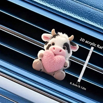 1PC/2PCS Cute Cow Pattern Heart-Shaped Car Air Vent Clip, 1 Set Includes Aromatherapy, Car Air Vent Decor Clip, Car Aromatherapy Diffuser, Aromatherapy Sponge Pad, 2D Acrylic Luxury Cartoon Decoration