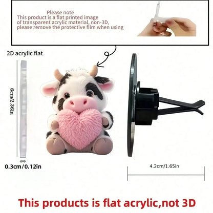 1PC/2PCS Cute Cow Pattern Heart-Shaped Car Air Vent Clip, 1 Set Includes Aromatherapy, Car Air Vent Decor Clip, Car Aromatherapy Diffuser, Aromatherapy Sponge Pad, 2D Acrylic Luxury Cartoon Decoration