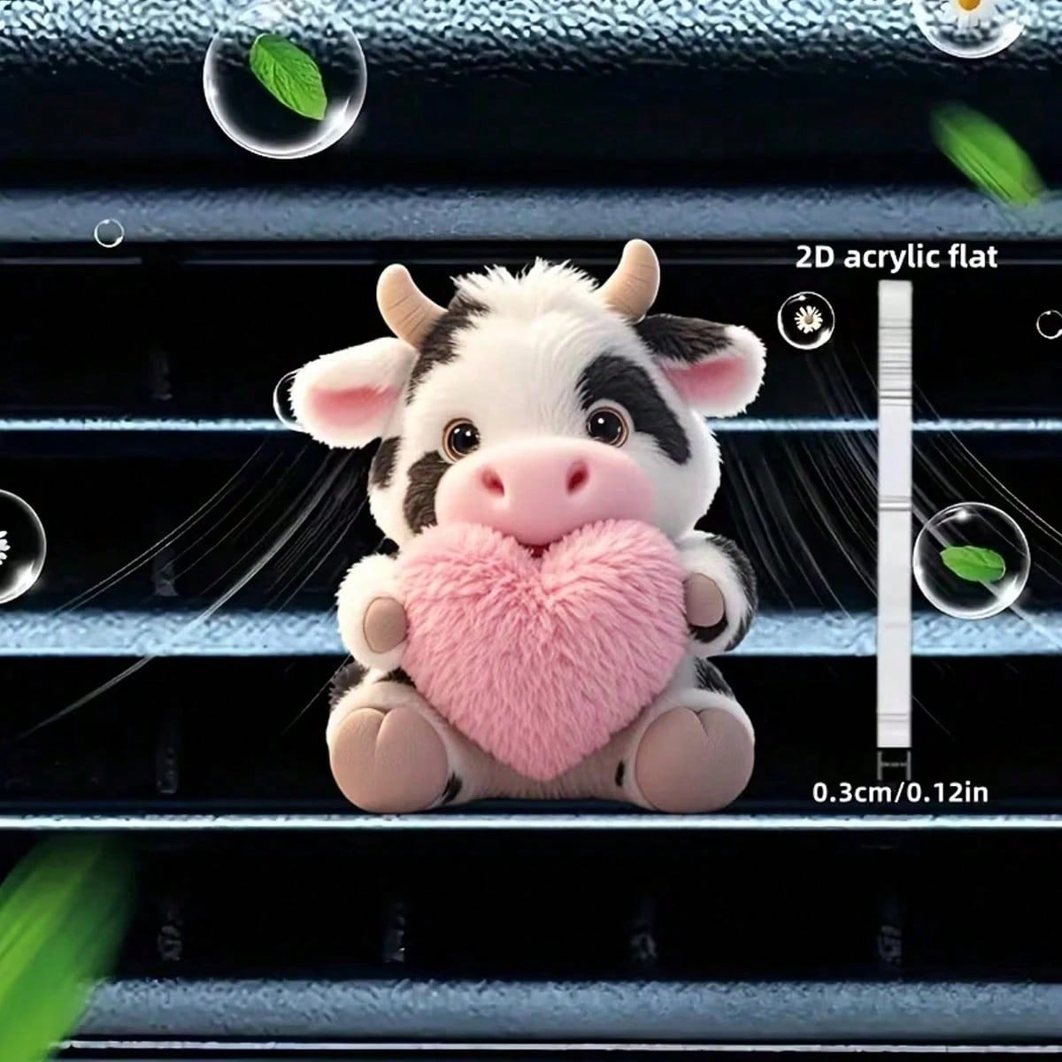 1PC/2PCS Cute Cow Pattern Heart-Shaped Car Air Vent Clip, 1 Set Includes Aromatherapy, Car Air Vent Decor Clip, Car Aromatherapy Diffuser, Aromatherapy Sponge Pad, 2D Acrylic Luxury Cartoon Decoration