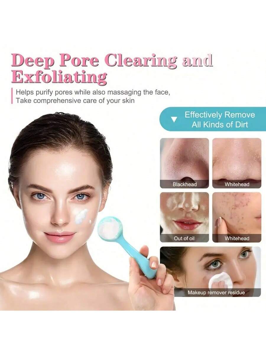 1pc 2pcs Facial Brush Silicone, Facial Cleansing Brush Manual Skin Silicone Exfoliating Brush Handheld Face Scrubber Reusable Facial Cleansing Brush For Removing Makeup Residues Blackhead Face Massage