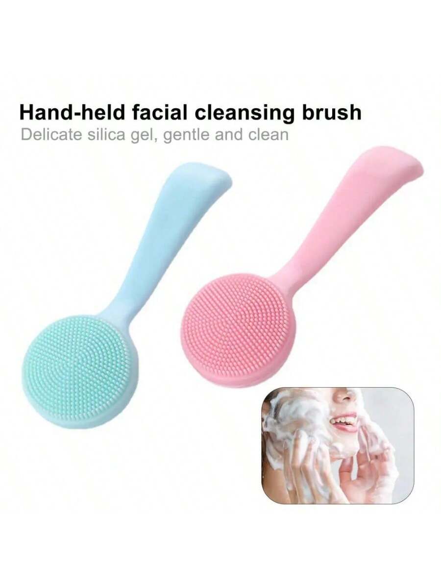 1pc 2pcs Facial Brush Silicone, Facial Cleansing Brush Manual Skin Silicone Exfoliating Brush Handheld Face Scrubber Reusable Facial Cleansing Brush For Removing Makeup Residues Blackhead Face Massage