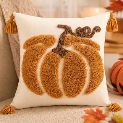 1pc/2pcs Fall Autumn Halloween Decor Tufted Pumpkin Throw Pillow Cover, Farmhouse Tassel Corner Embroidered Cushion Case, Hidden Zipper, Thanksgiving Trick Or Treat Decorative Pillowcase (No Insert) F