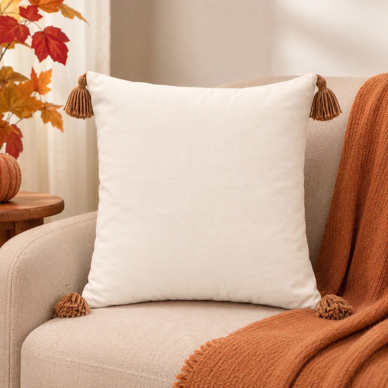 1pc/2pcs Fall Autumn Halloween Decor Tufted Pumpkin Throw Pillow Cover, Farmhouse Tassel Corner Embroidered Cushion Case, Hidden Zipper, Thanksgiving Trick Or Treat Decorative Pillowcase (No Insert) F