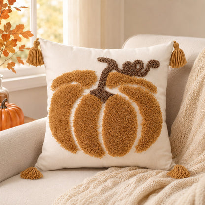 1pc/2pcs Fall Autumn Halloween Decor Tufted Pumpkin Throw Pillow Cover, Farmhouse Tassel Corner Embroidered Cushion Case, Hidden Zipper, Thanksgiving Trick Or Treat Decorative Pillowcase (No Insert) F