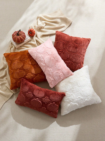1pc/2pcs Halloween Orange Pumpkin Maple Leaf Decorative Pillowcase, Soft Faux Fur Front, Dutch Velvet Back, Square Cushion Cover, Holiday Home Decor Pillowcase, Soft Comfortable Velvet Fabric, Modern