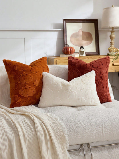 1pc/2pcs Halloween Orange Pumpkin Maple Leaf Decorative Pillowcase, Soft Faux Fur Front, Dutch Velvet Back, Square Cushion Cover, Holiday Home Decor Pillowcase, Soft Comfortable Velvet Fabric, Modern