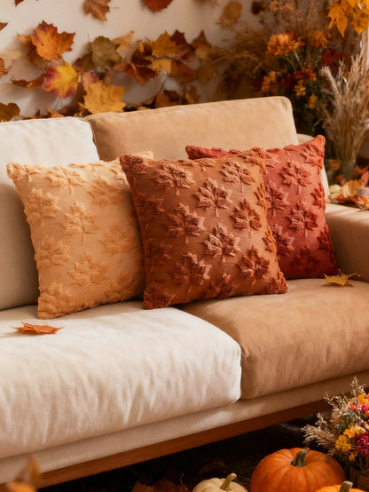 1pc/2pcs Maple Wood Cushion, 18 X 18 Inches, Orange, Farm Theme, Decorative, Autumn Harvest Theme, Holiday Atmosphere, Faux Fur, Suitable For Sofa, Bed Or Room
