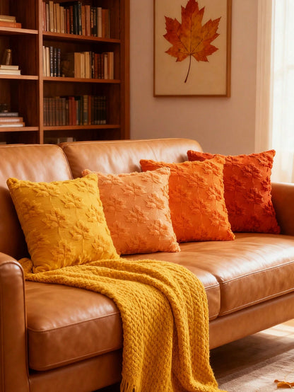 1pc/2pcs Maple Wood Cushion, 18 X 18 Inches, Orange, Farm Theme, Decorative, Autumn Harvest Theme, Holiday Atmosphere, Faux Fur, Suitable For Sofa, Bed Or Room
