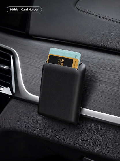 1pc/2pcs Optional Black Car Adhesive Card Storage Box, Car Parking Card/Highway Toll Card/Access Card Hidden Storage Box, Self-Adhesive No-Drill Small Item Organizer Bag, Can Be Attached To Center Con
