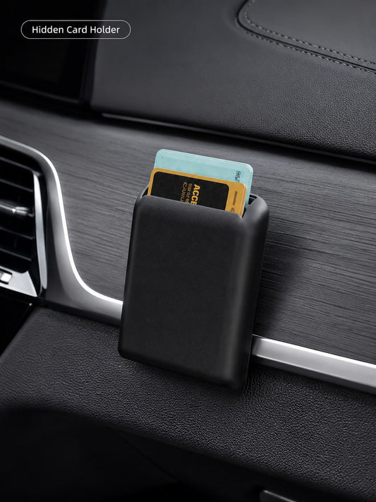 1pc/2pcs Optional Black Car Adhesive Card Storage Box, Car Parking Card/Highway Toll Card/Access Card Hidden Storage Box, Self-Adhesive No-Drill Small Item Organizer Bag, Can Be Attached To Center Con