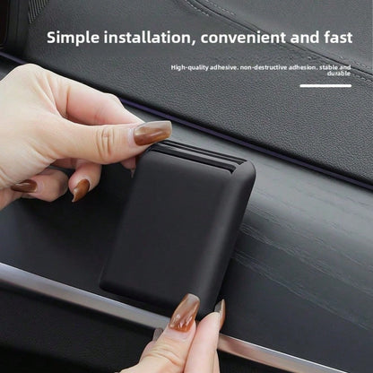 1pc/2pcs Optional Black Car Adhesive Card Storage Box, Car Parking Card/Highway Toll Card/Access Card Hidden Storage Box, Self-Adhesive No-Drill Small Item Organizer Bag, Can Be Attached To Center Con