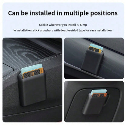 1pc/2pcs Optional Black Car Adhesive Card Storage Box, Car Parking Card/Highway Toll Card/Access Card Hidden Storage Box, Self-Adhesive No-Drill Small Item Organizer Bag, Can Be Attached To Center Con