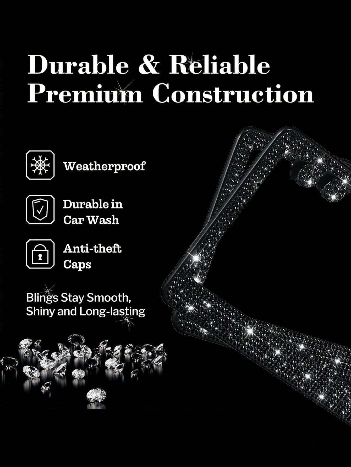 1pc/2pcs Set License Plate Frame- Durable Shiny License Plate Frame, Women's Style, Stainless Steel Material, Unobstructed Frame, Inlaid With Multi-Faceted Cut Rhinestones, Sparkling Rhinestone Diamo