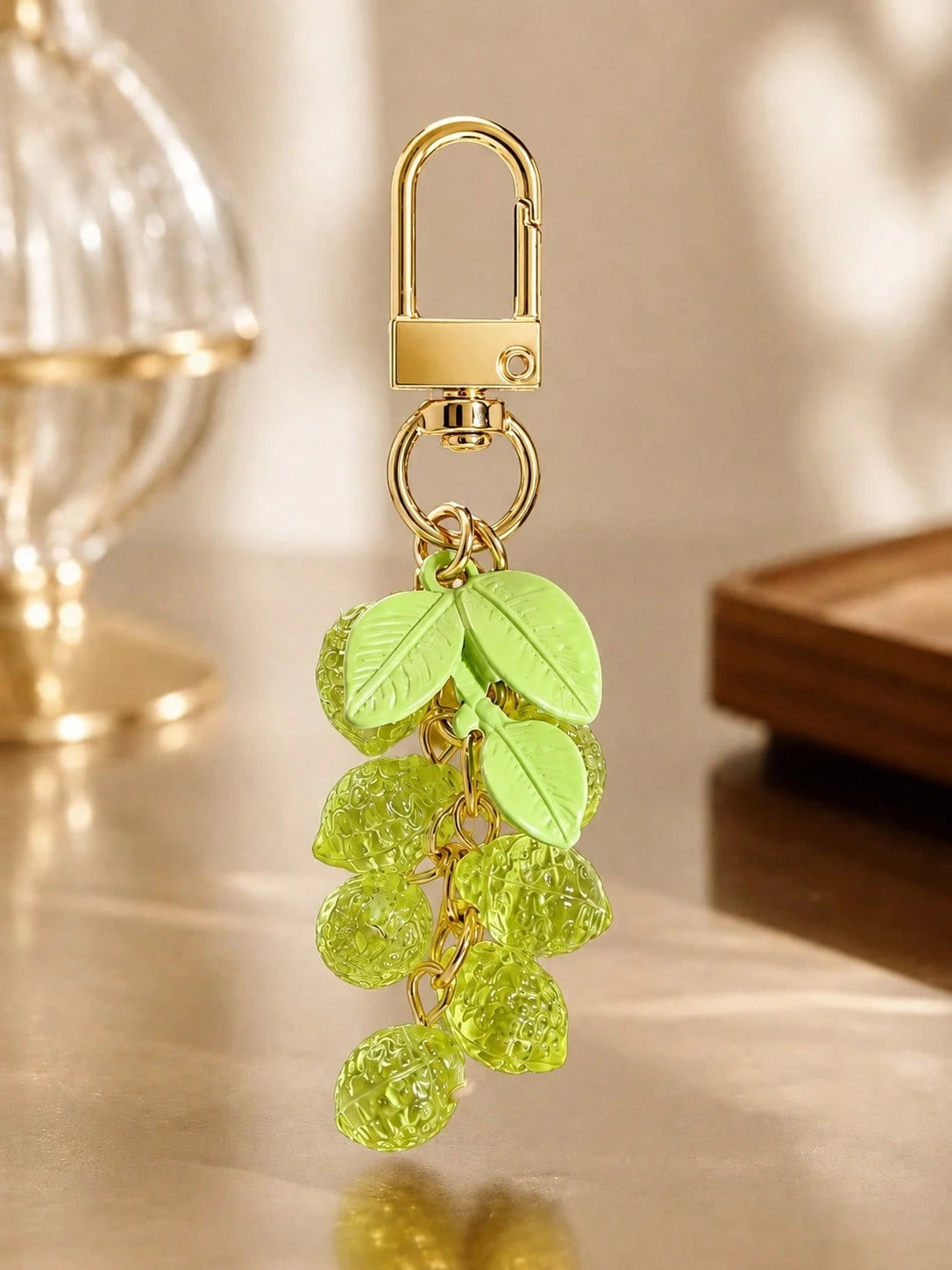 1pc/2pcs Unisex Fresh Lemon Acrylic Beaded Pendant Alloy Painted Leaf Charm Keychain Summer Fresh Bag Pendant