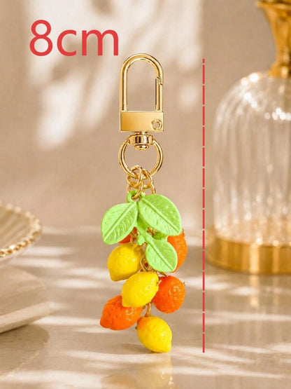 1pc/2pcs Unisex Fresh Lemon Acrylic Beaded Pendant Alloy Painted Leaf Charm Keychain Summer Fresh Bag Pendant