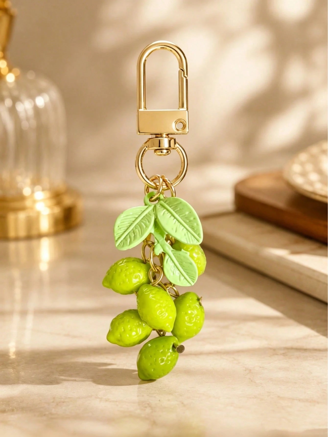 1pc/2pcs Unisex Fresh Lemon Acrylic Beaded Pendant Alloy Painted Leaf Charm Keychain Summer Fresh Bag Pendant