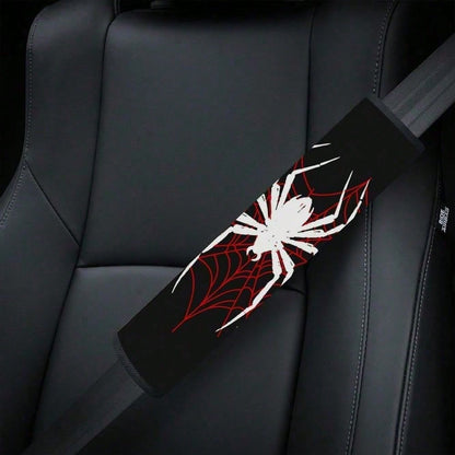 1pc/2pcs, 2D Printed Car Seatbelt Cover- Red And White Spider Pattern Soft Shoulder Protector, Suitable For Car Accessory Decoration, 2D Flat Design,Car Acessesories,Car Acessesories Interior,Car Ess