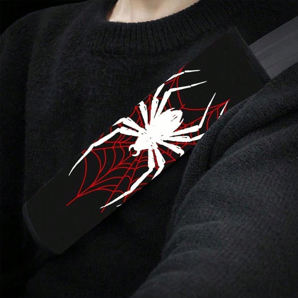1pc/2pcs, 2D Printed Car Seatbelt Cover- Red And White Spider Pattern Soft Shoulder Protector, Suitable For Car Accessory Decoration, 2D Flat Design,Car Acessesories,Car Acessesories Interior,Car Ess