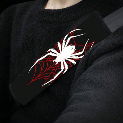1pc/2pcs, 2D Printed Car Seatbelt Cover- Red And White Spider Pattern Soft Shoulder Protector, Suitable For Car Accessory Decoration, 2D Flat Design,Car Acessesories,Car Acessesories Interior,Car Ess
