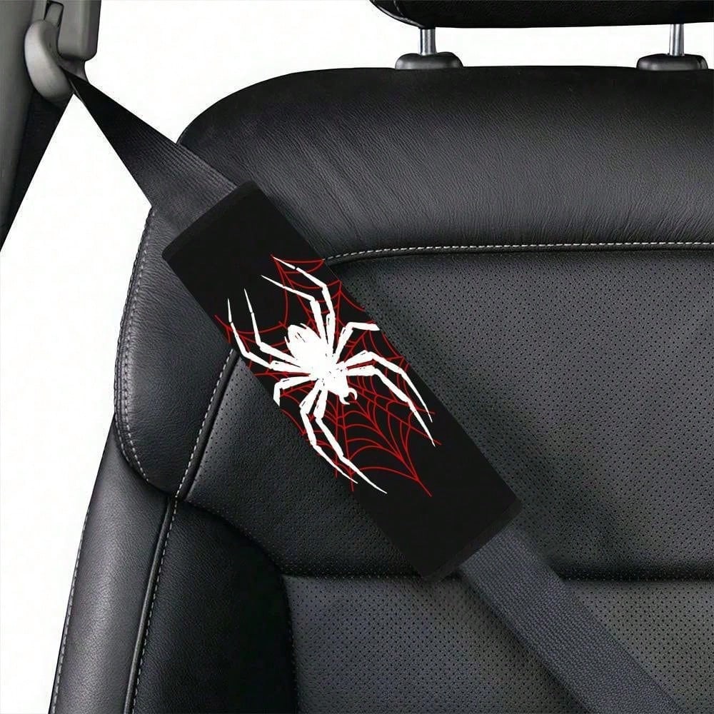 1pc/2pcs, 2D Printed Car Seatbelt Cover- Red And White Spider Pattern Soft Shoulder Protector, Suitable For Car Accessory Decoration, 2D Flat Design,Car Acessesories,Car Acessesories Interior,Car Ess