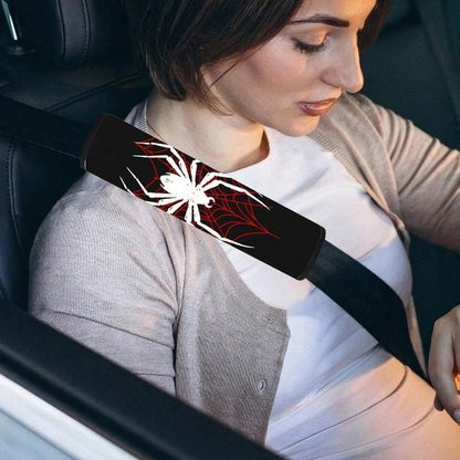 1pc/2pcs, 2D Printed Car Seatbelt Cover- Red And White Spider Pattern Soft Shoulder Protector, Suitable For Car Accessory Decoration, 2D Flat Design,Car Acessesories,Car Acessesories Interior,Car Ess