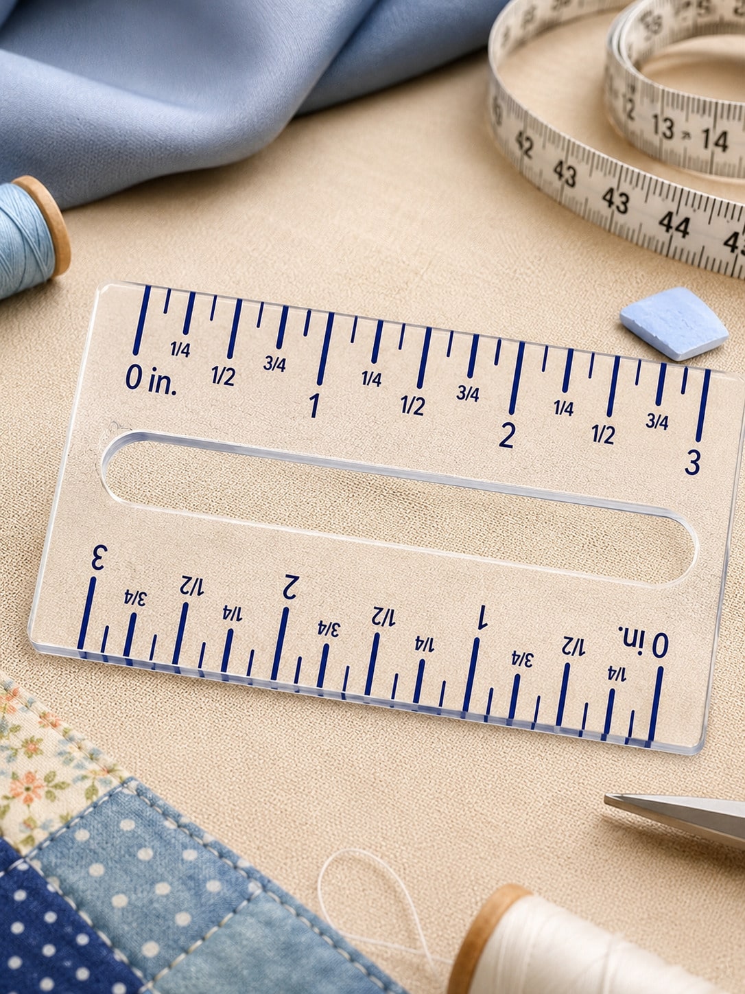 1pc 3-Inch Imperial Acrylic Straight Ruler- Bi-Directional Precise Scale- Sewing Ruler 3.54inch- Hollow Positioning Ruler- Handcraft Clothing Quilting Trimming Measuring Tool