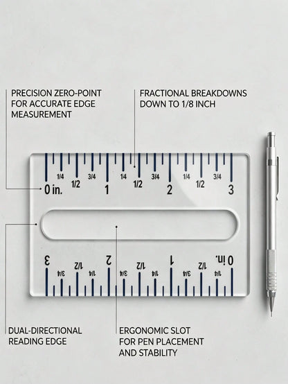 1pc 3-Inch Imperial Acrylic Straight Ruler- Bi-Directional Precise Scale- Sewing Ruler 3.54inch- Hollow Positioning Ruler- Handcraft Clothing Quilting Trimming Measuring Tool