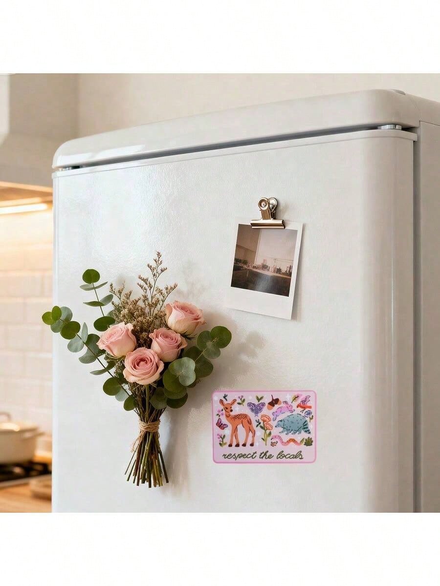 1pc 3-Inch Waterproof Removable PVC Sticker, Cute Cartoon Deer Butterfly And Flower, Natural Wild Aesthetic Sticker, Suitable For Laptop Car Water Bottle Skateboard Decoration, Cute Animal Design, Sui