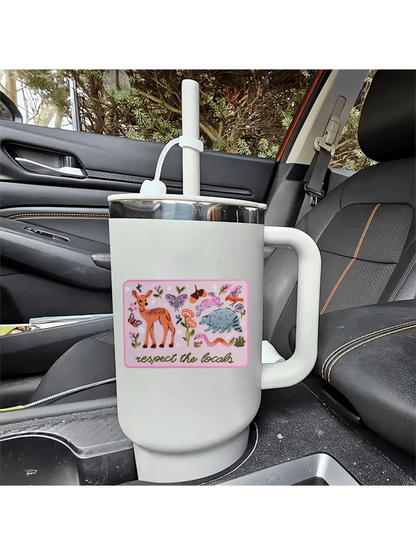 1pc 3-Inch Waterproof Removable PVC Sticker, Cute Cartoon Deer Butterfly And Flower, Natural Wild Aesthetic Sticker, Suitable For Laptop Car Water Bottle Skateboard Decoration, Cute Animal Design, Sui