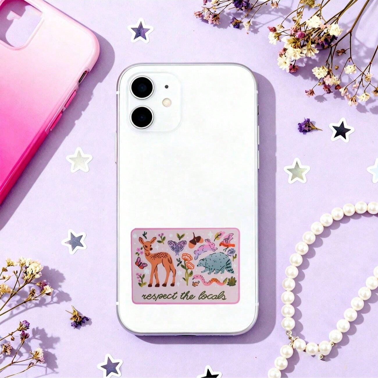 1pc 3-Inch Waterproof Removable PVC Sticker, Cute Cartoon Deer Butterfly And Flower, Natural Wild Aesthetic Sticker, Suitable For Laptop Car Water Bottle Skateboard Decoration, Cute Animal Design, Sui
