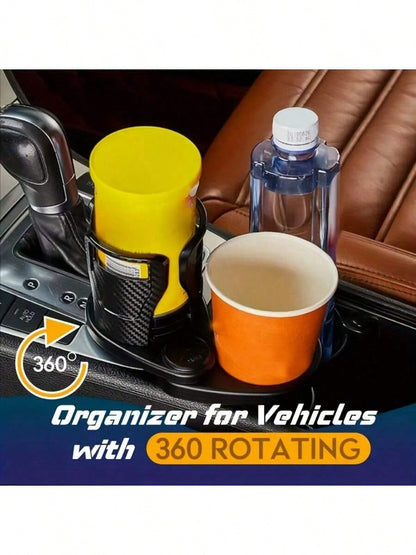1pc 360 Degree Rotating Car Cup Holder, Multifunctional 4-In-1 Adjustable Dual Cup Holder With Sponge Pad