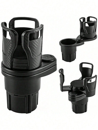 1pc 360 Degree Rotating Car Cup Holder, Multifunctional 4-In-1 Adjustable Dual Cup Holder With Sponge Pad