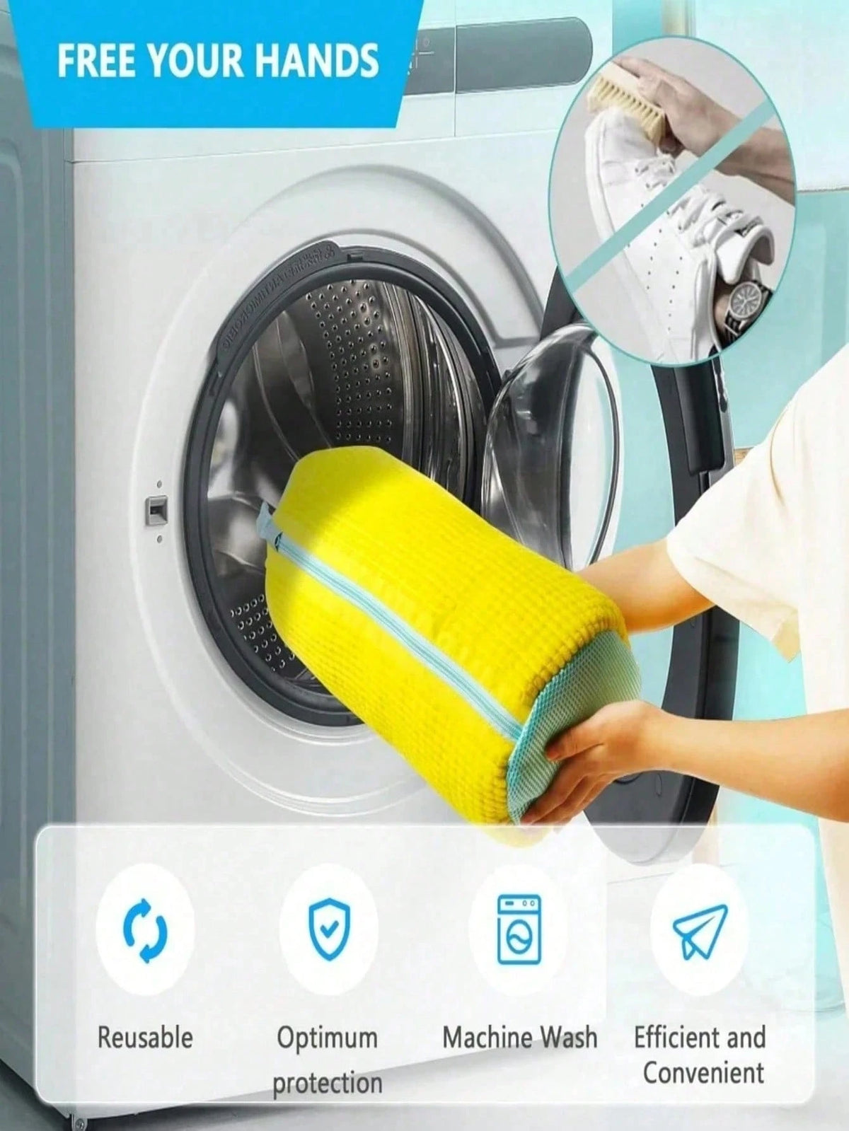 1pc 360° Durable Shoe Laundry Bag, Designed For Washing Machine, Noise Reduction And Anti-Deformation, Home Laundry Bag, Shoe Protection Bag, Reusable, Suitable For Sneakers, Canvas Shoes, Men's And W