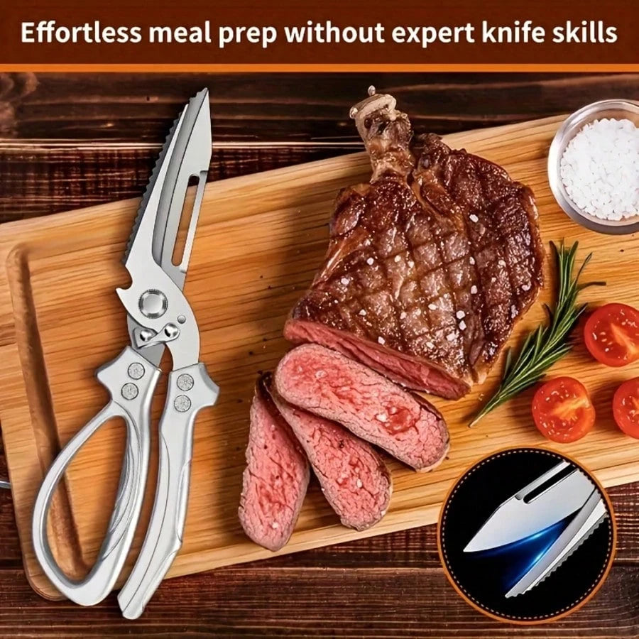 1PC 3CR Stainless Steel Cooking Scissors, Automatic Strong Chicken Bone Scissors, Smooth And Labor-Saving Handle, Essential Tools For Home Kitchens, Multi-Functional Planable Fruits And Vegetables, Se