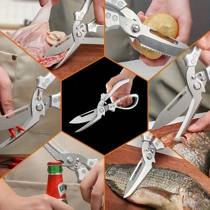 1PC 3CR Stainless Steel Cooking Scissors, Automatic Strong Chicken Bone Scissors, Smooth And Labor-Saving Handle, Essential Tools For Home Kitchens, Multi-Functional Planable Fruits And Vegetables, Se
