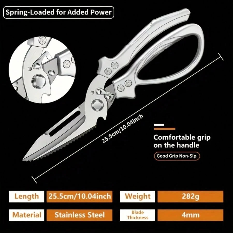 1PC 3CR Stainless Steel Cooking Scissors, Automatic Strong Chicken Bone Scissors, Smooth And Labor-Saving Handle, Essential Tools For Home Kitchens, Multi-Functional Planable Fruits And Vegetables, Se