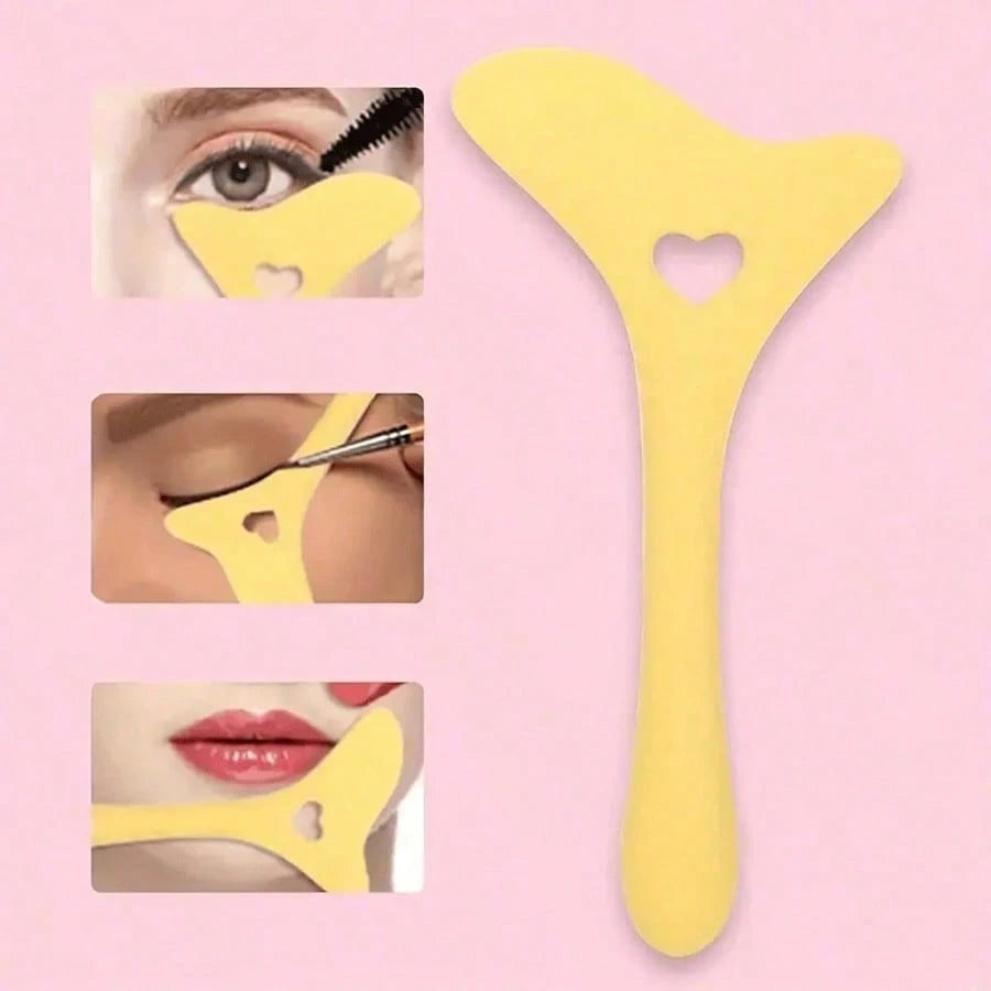 1pc 4-In-1 Silicone Eyeliner Stencil With Cream Scoop, Multi-Use Winged Eyeliner Aid, Mascara Shield & Lipstick Guide, Reusable Makeup Tool For Beginners
