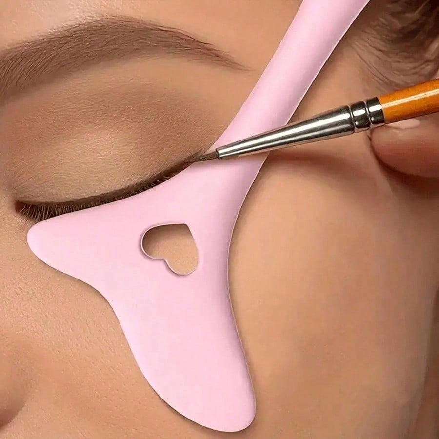 1pc 4-In-1 Silicone Eyeliner Stencil With Cream Scoop, Multi-Use Winged Eyeliner Aid, Mascara Shield & Lipstick Guide, Reusable Makeup Tool For Beginners