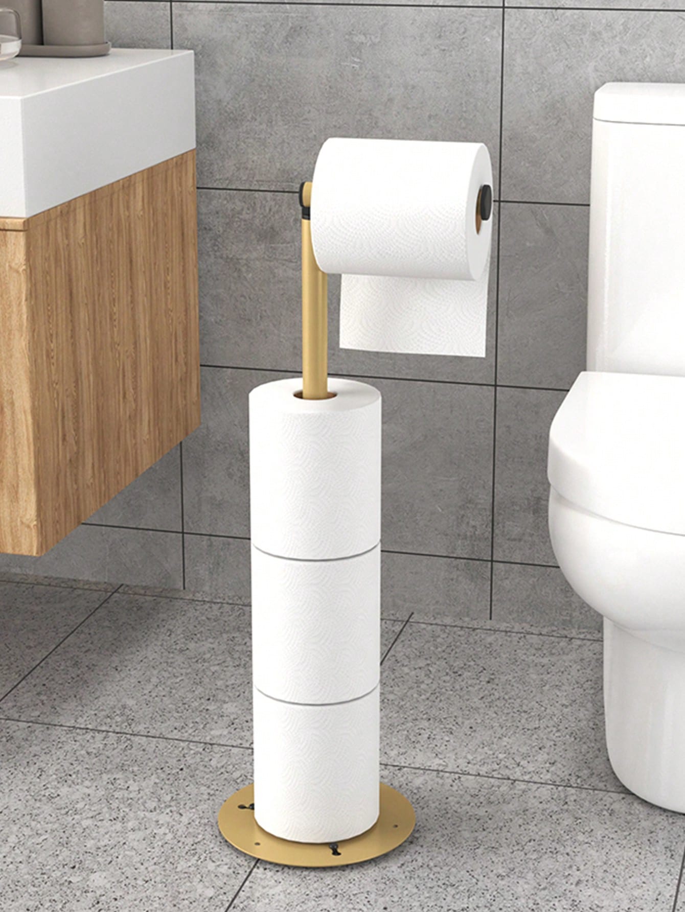1pc 4 Roll Toilet Paper Holder- Self-Adhesive Installation, Foldable Independent Bathroom Storage Rack, Durable Iron Structure Space-Saving, Toilet Paper Storage, Smooth Metal Exterior, Sturdy Paper
