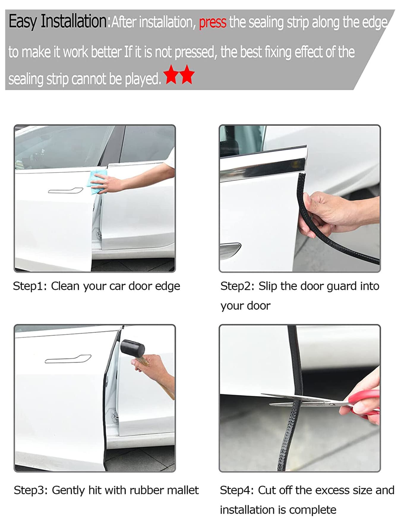1pc 5m White Car U-Shaped Door Edge Bumper Strip Soundproof Sealing Strip