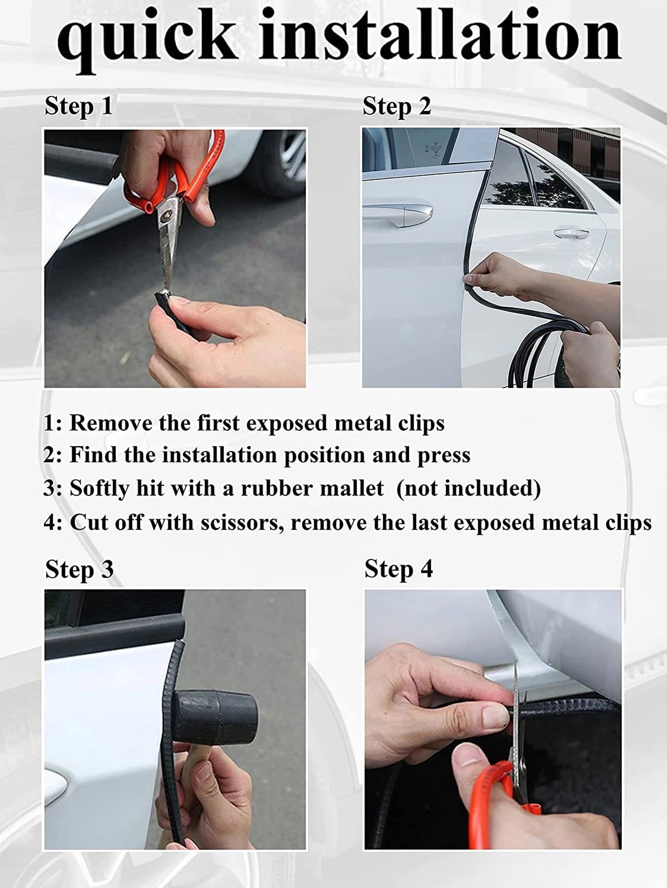 1pc 5m White Car U-Shaped Door Edge Bumper Strip Soundproof Sealing Strip