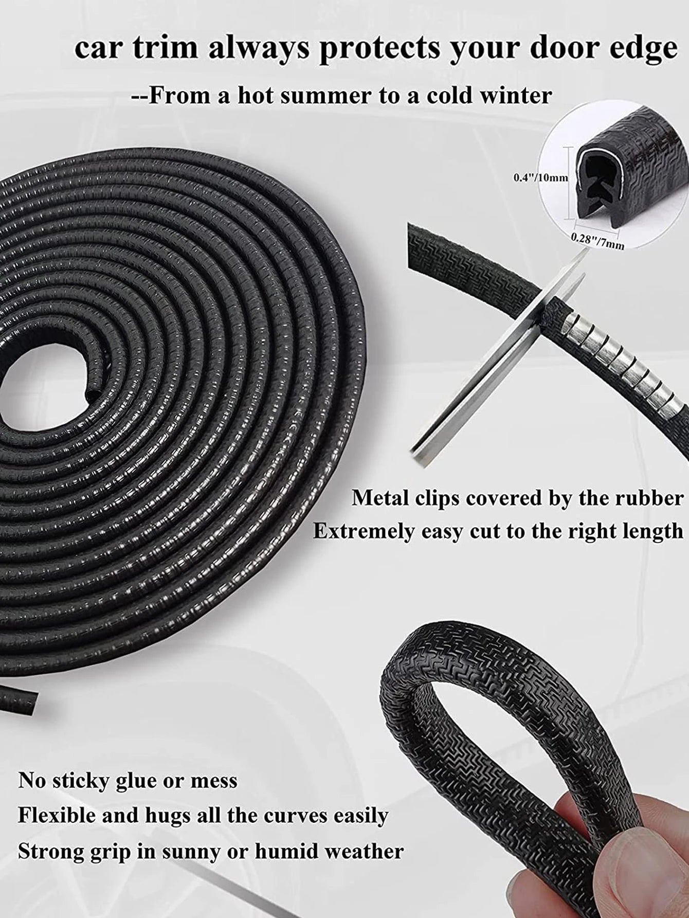 1pc 5m White Car U-Shaped Door Edge Bumper Strip Soundproof Sealing Strip