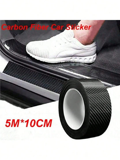 1PC 5M X 10CM Carbon Fiber Car Sticker Pasting Protective Strip Car Sill Rearview Mirror Anti Scratch Tape Waterproof Protective Film